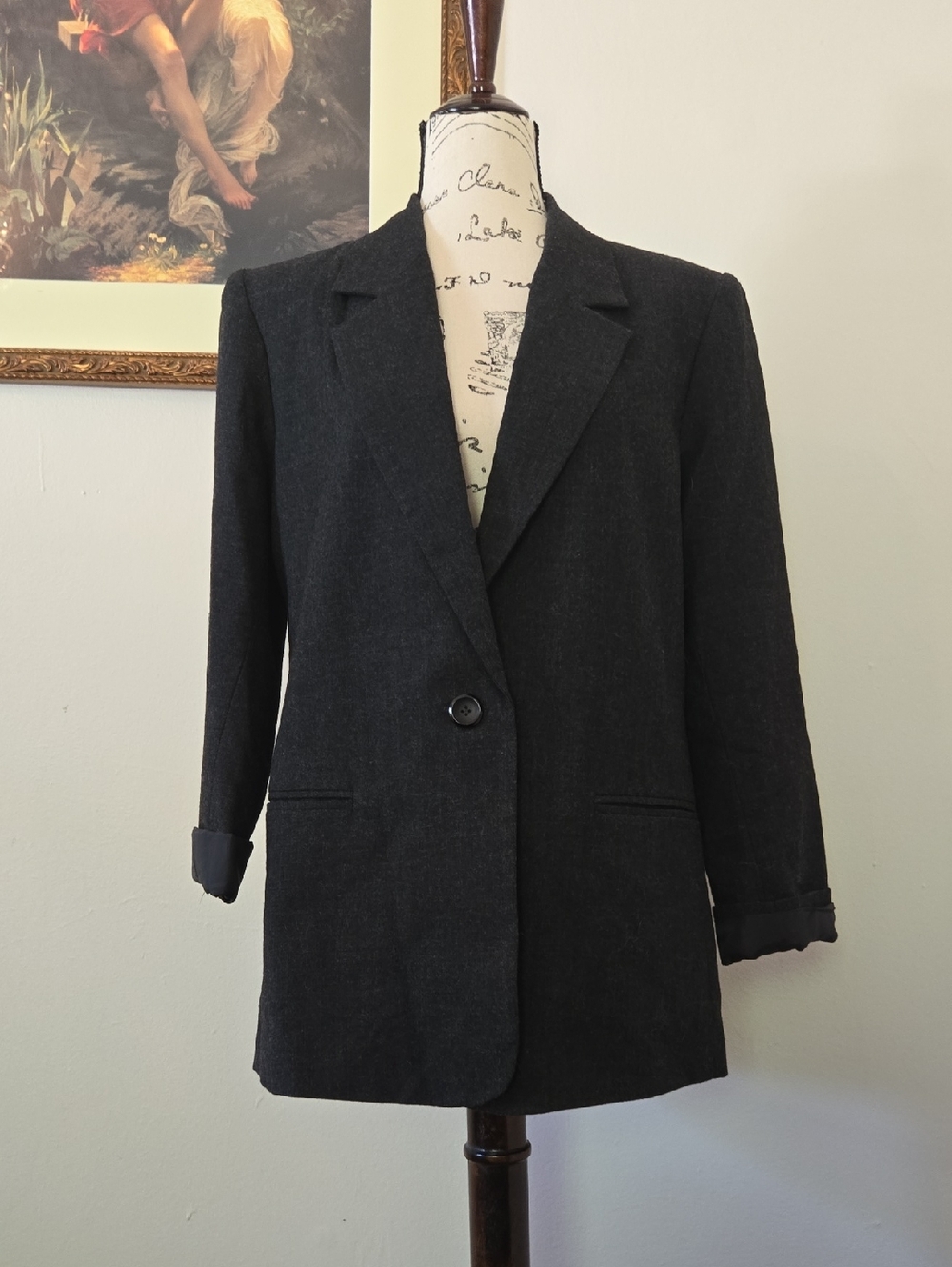 Briggs Vintage Wool Gray Oversized Single-Button Tailored Blazer